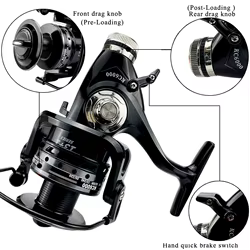 Carrete giratorio con baitrunner - Sistema de freno doble para pesca