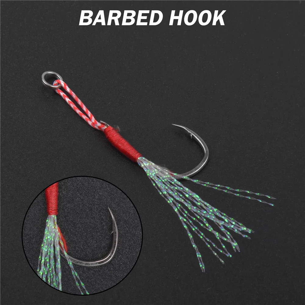 70/80/90Pcs Casting Metal Jig Assist Fishing Hook Slow Jigging lure Bass jigs hook Barbed Fishhook Tying Up Flasher Feather - imagen 5