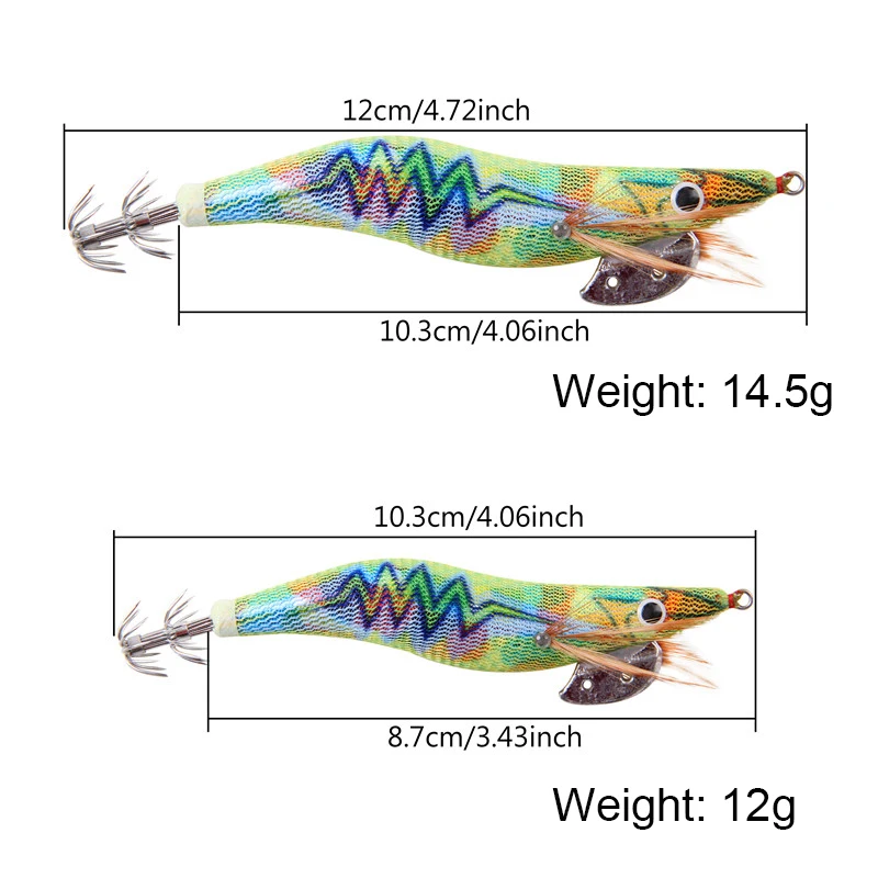 10 Uds señuelo de calamar plantillas de camarones de madera anzuelos de pesca cebo de pulpo 12g 14,5g sepia cebo de pesca Artificial luminoso - imagen 5