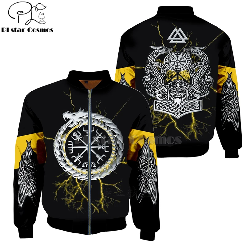 Chaquetas Bomber de moda para hombre, Mjolnir Odin, patrón de tatuaje, estampado divertido, jersey de manga larga con cremallera 3d, chaqueta con cremallera Unisex, 2024 - imagen 2