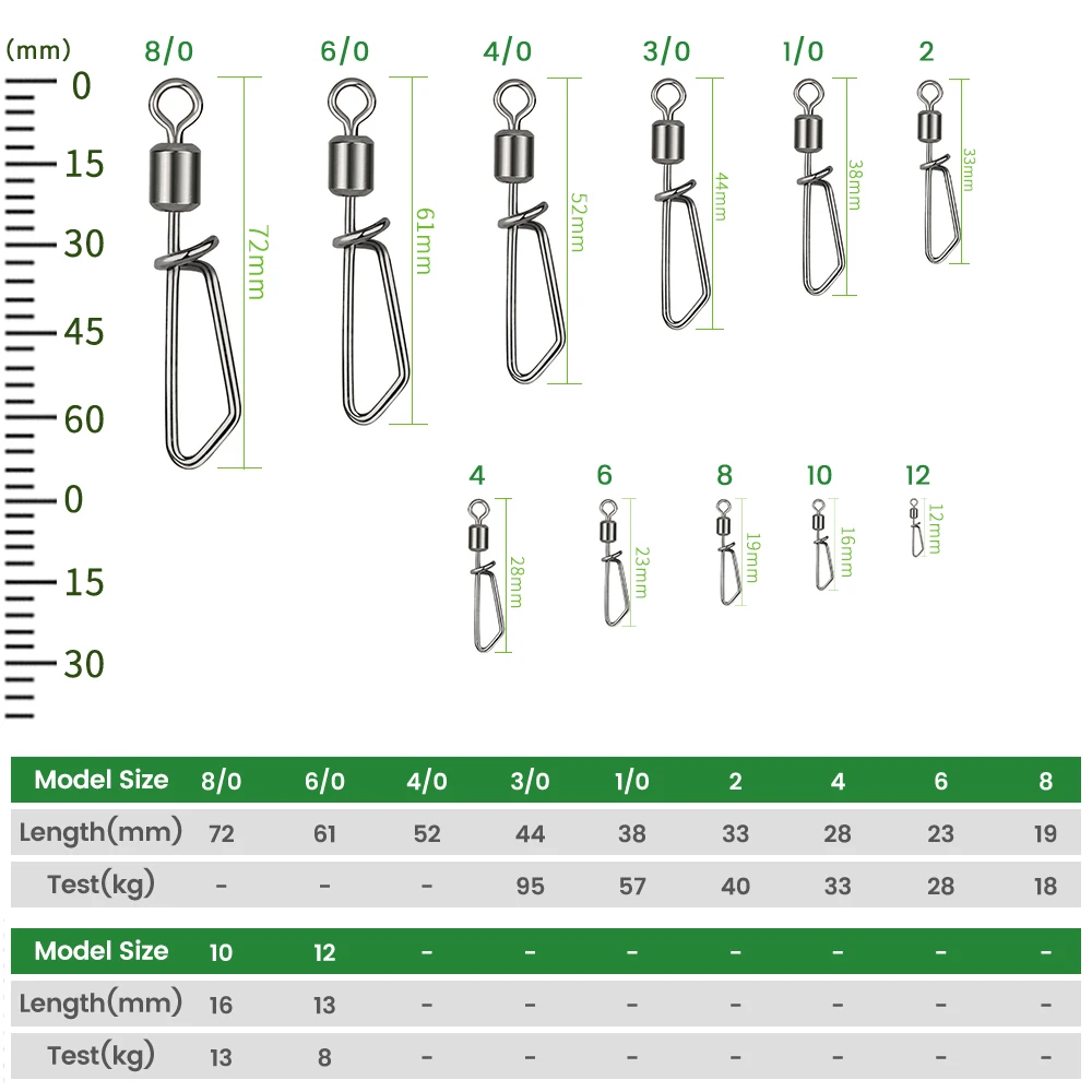 TIANNSII-Anillo giratorio de pesca con broche en forma de T, accesorios de pesca de carpa, de acero inoxidable 1/0 #-10 #, 50 unidades - imagen 2