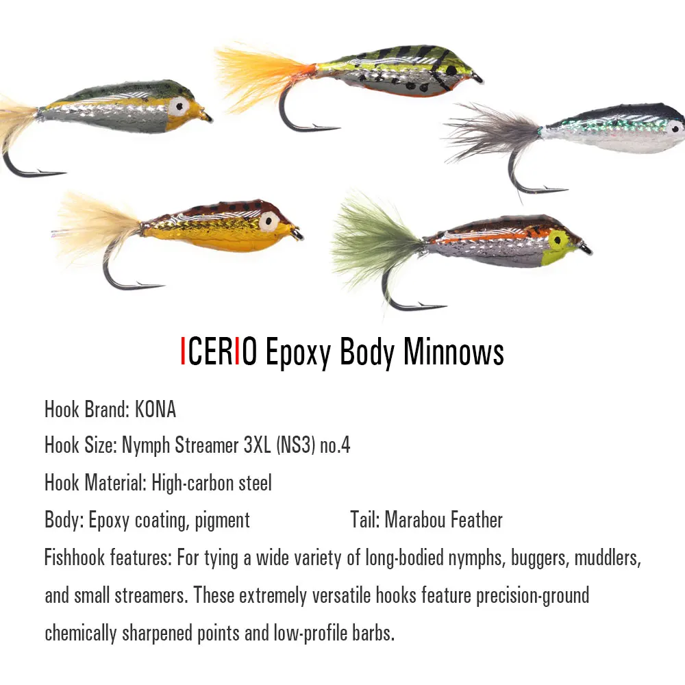 ICERIO-señuelo de pesca de trucha y arcoíris, cebo con cuerpo de epoxi, Minnows, Streamer, 3 piezas, #4