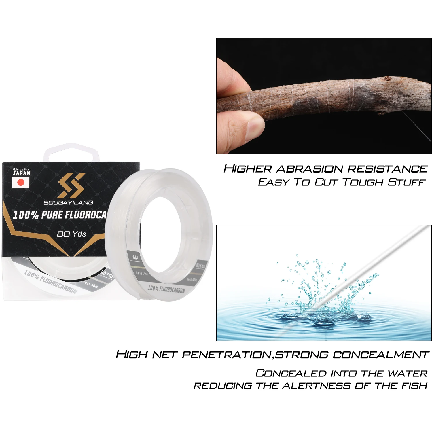 Sougayilang-sedal de pesca de fluorocarbono de carbono, 80yds, ocultación trong, línea de pesca súper potente de alta calidad para pesca al aire libre - imagen 2