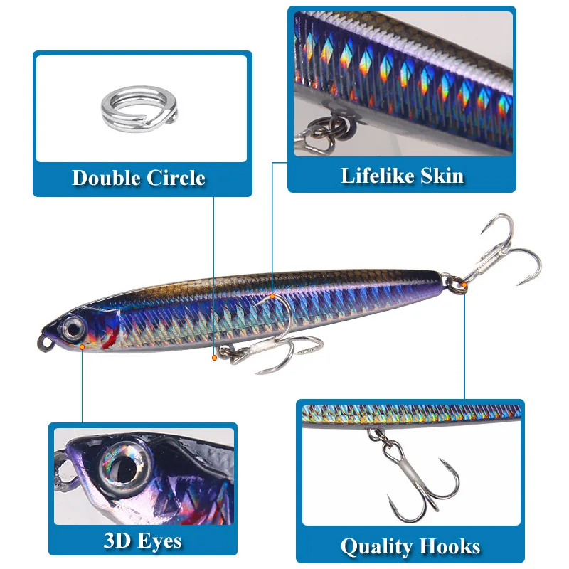 Señuelo de pesca hundido con lápiz, pesas de 10-24g, aparejos de pesca de lubina, accesorios de pesca, señuelos de agua salada, cebo para peces, señuelo de curricán - imagen 4