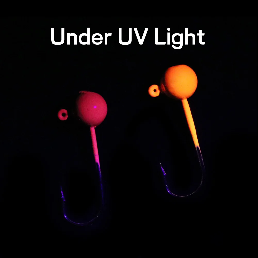 Bimoo-anzuelo de Pesca de gusano blando para perca, anzuelo de Pesca de lubina, anzuelo con cabeza de anaranjado y Rosa UV, 5 piezas, 3g, 5g, Invierno - imagen 5