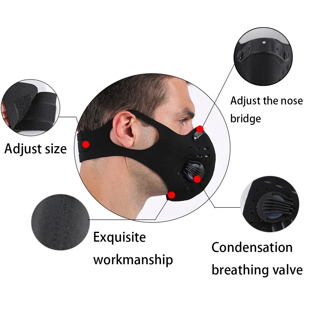 Mascarilla facial de ciclismo con filtro reutilizable, máscara antipolvo con carbón activado, 5 capas de filtración, Pm2.5 - imagen 3