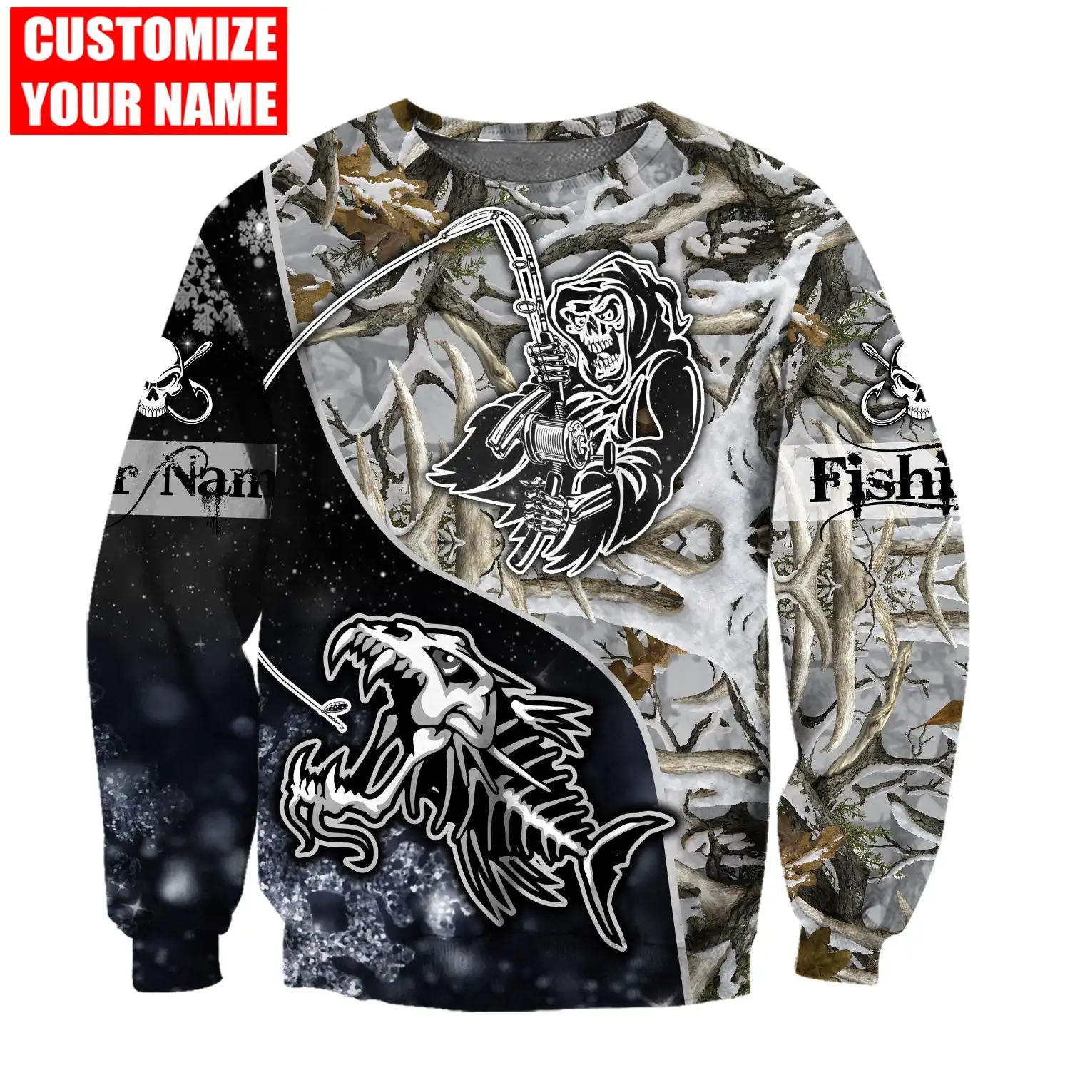 Nombre personalizado pesca cráneo hielo Camo pesca 3D impreso hombres Sudadera con capucha y sudadera otoño Unisex Zip Sudadera con capucha ropa deportiva Casual KJ843 - imagen 5
