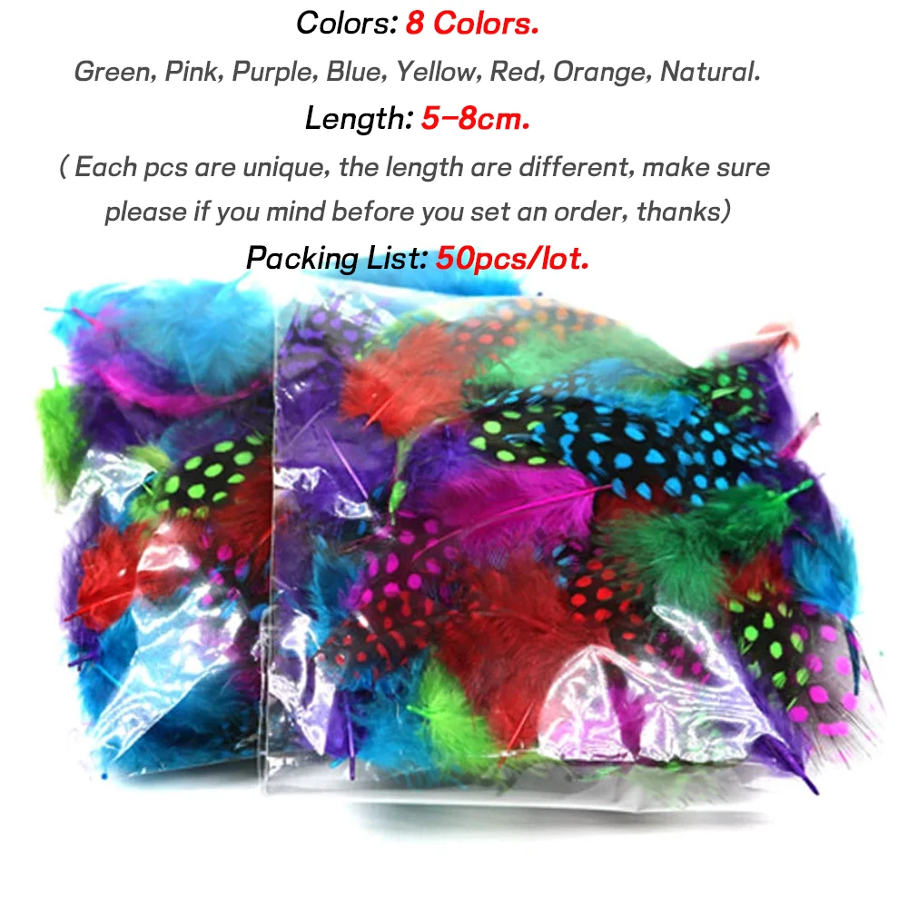 Plumas de gallina de perla de Guinea teñidas con puntos, plumas de espiga, mejillas de cola, serpentinas suaves, Material de pluma de atado de moscas húmedas y secas, 50 piezas - imagen 5