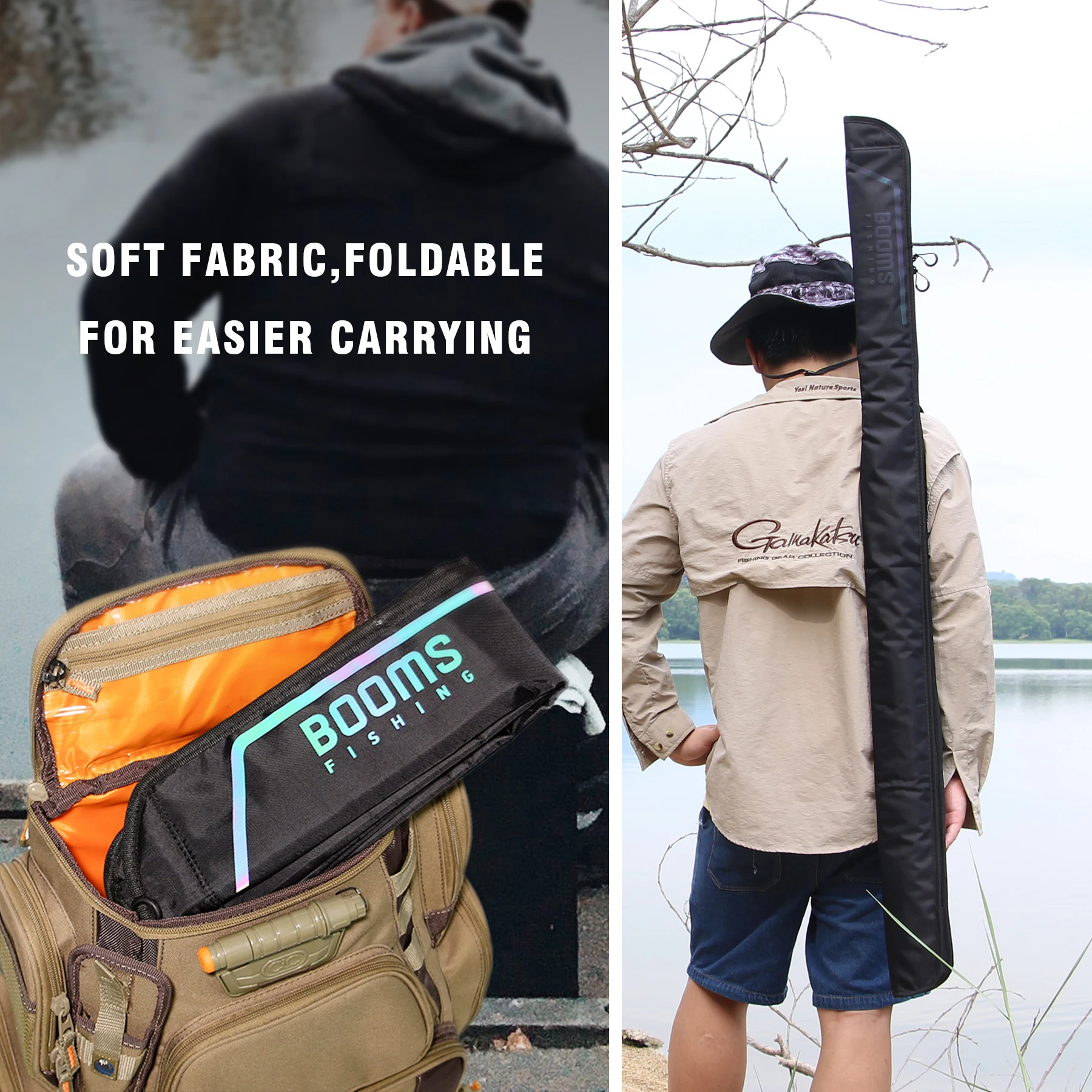 Booms Fishing PB3 Bolsa para caña de pescar Estuche de almacenamiento para caña Nylon 130 cm a 215 cm Plegable Aplicar a bolsas para cañas de pescar de varios tamaños