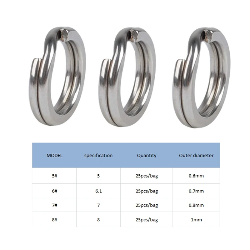 Anillo dividido de acero inoxidable, anillo sólido de conexión de doble bucle abierto, herramienta de carpa, accesorios de pesca, aparejos, 25 unids/bolsa - imagen 3