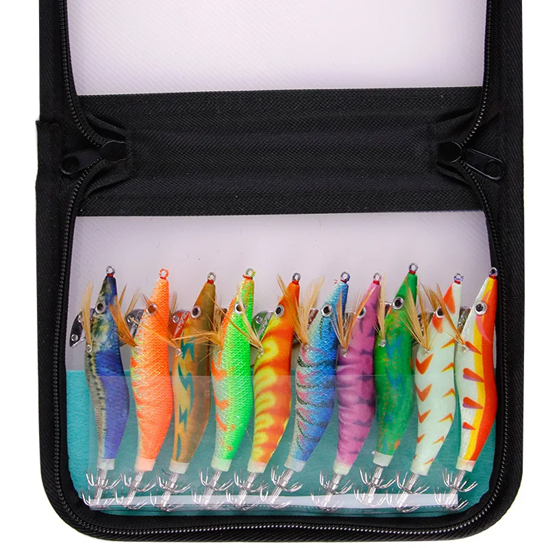 Señuelo de pesca de madera para camarones, juego de 10 piezas, anzuelo de calamar brillante, anzuelos con forma de paraguas, señuelos artificiales luminosos, 12g, 14g, 19g - imagen 2