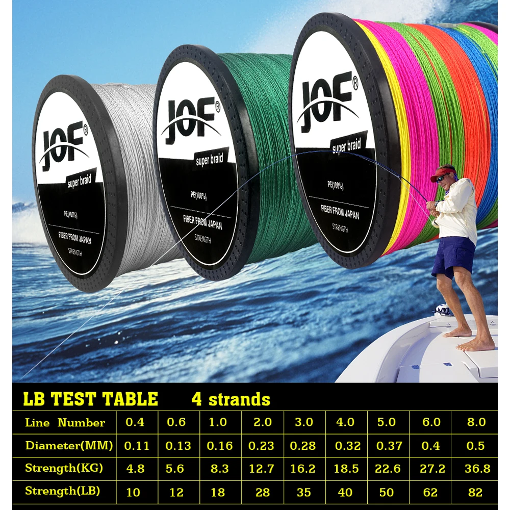 Sedal trenzado de 4 hebras para pesca en agua salada, 2019 JOF, 100M, 150M, 300M, 500M, 1000M, PE, superpotencia extrema - imagen 2