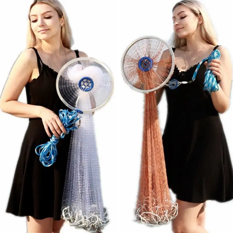 Red de pesca de tiro manual, Red de fundición de EE. UU. con anillo, plomo de hierro, malla pequeña, trampa de caza al aire libre, Red de mosca, 2,4 m-4,8 M - imagen 3