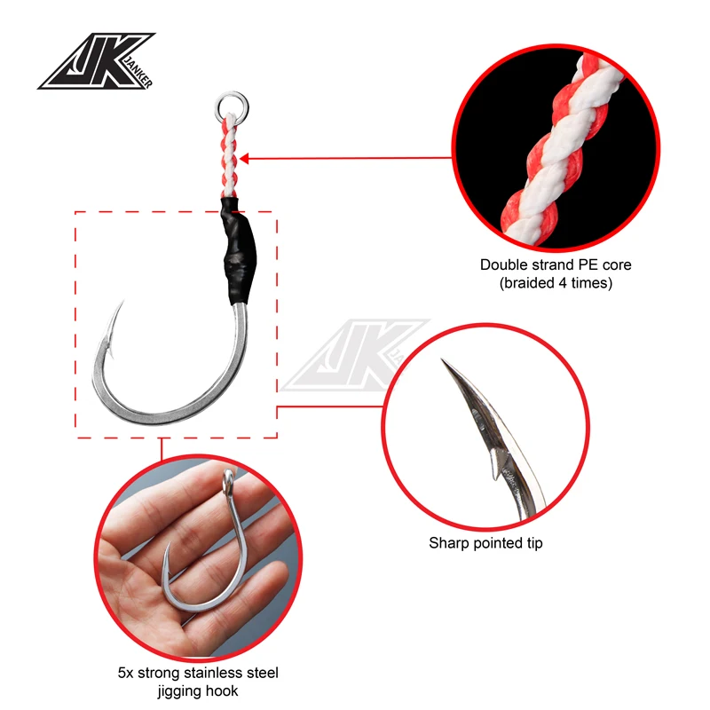 JK HVS Heavy Power Assist 7/0 ~ 13/0 anzuelos de Jigging señuelo de acero inoxidable anzuelo de pesca juego de agua salada captura de granizo 5X gancho - imagen 3