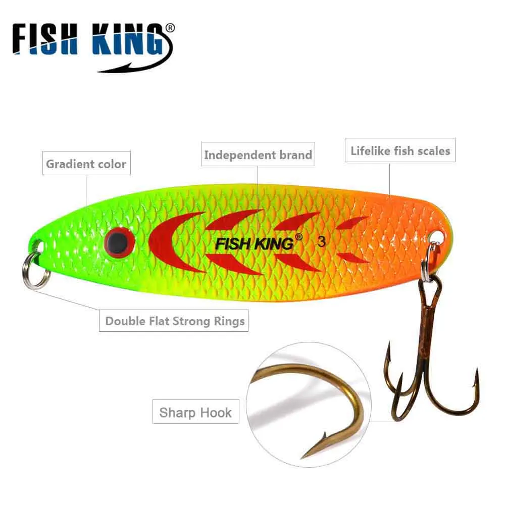 FISH KING 1 pieza 18g 28g spinner señuelo de Pesca cebo de metal cuchara aparejos de Pesca Vissen Pesca lentejuelas Paillette anzuelos individuales