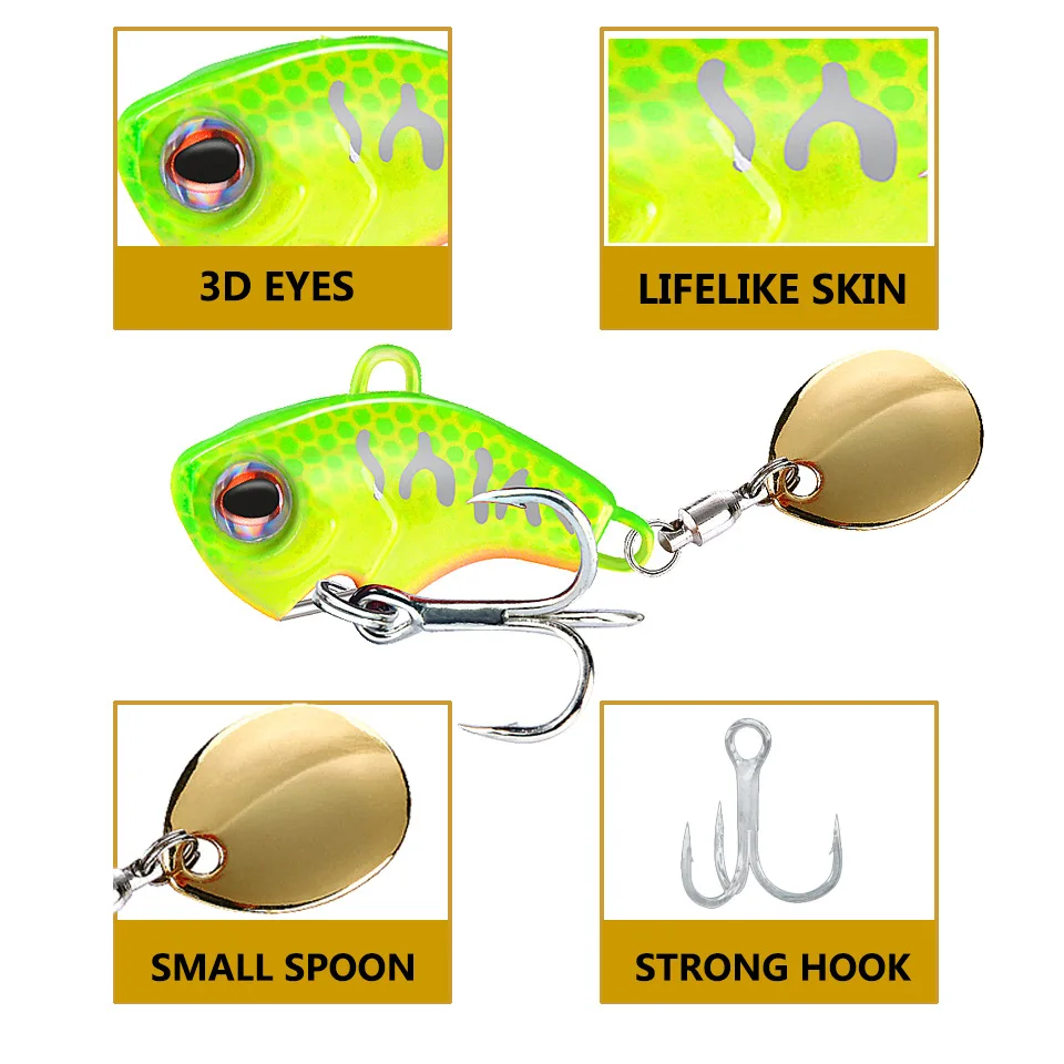 Nueva llegada 1 Uds 7g/10g/14g/20g Metal VIB señuelo de pesca Spinner hundimiento cuchara giratoria Pin Crankbait lentejuelas cebos aparejos de pesca - imagen 2