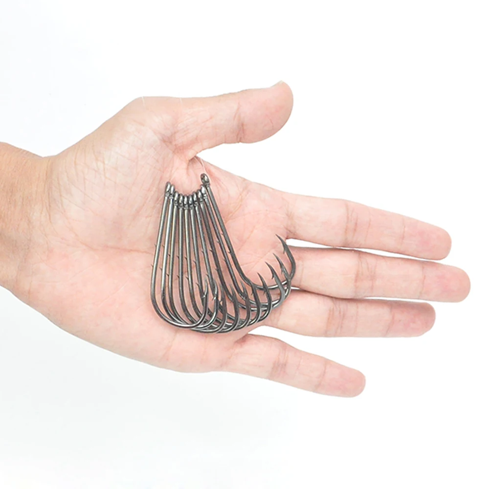 Ganchos de pesca de vástago largo, 16 # ~ 7/0 #, de acero de alto carbono con púas agudas, cebo estrecho Offset, anzuelo de pesca de doble espalda, 20 piezas/50 Uds. - imagen 4