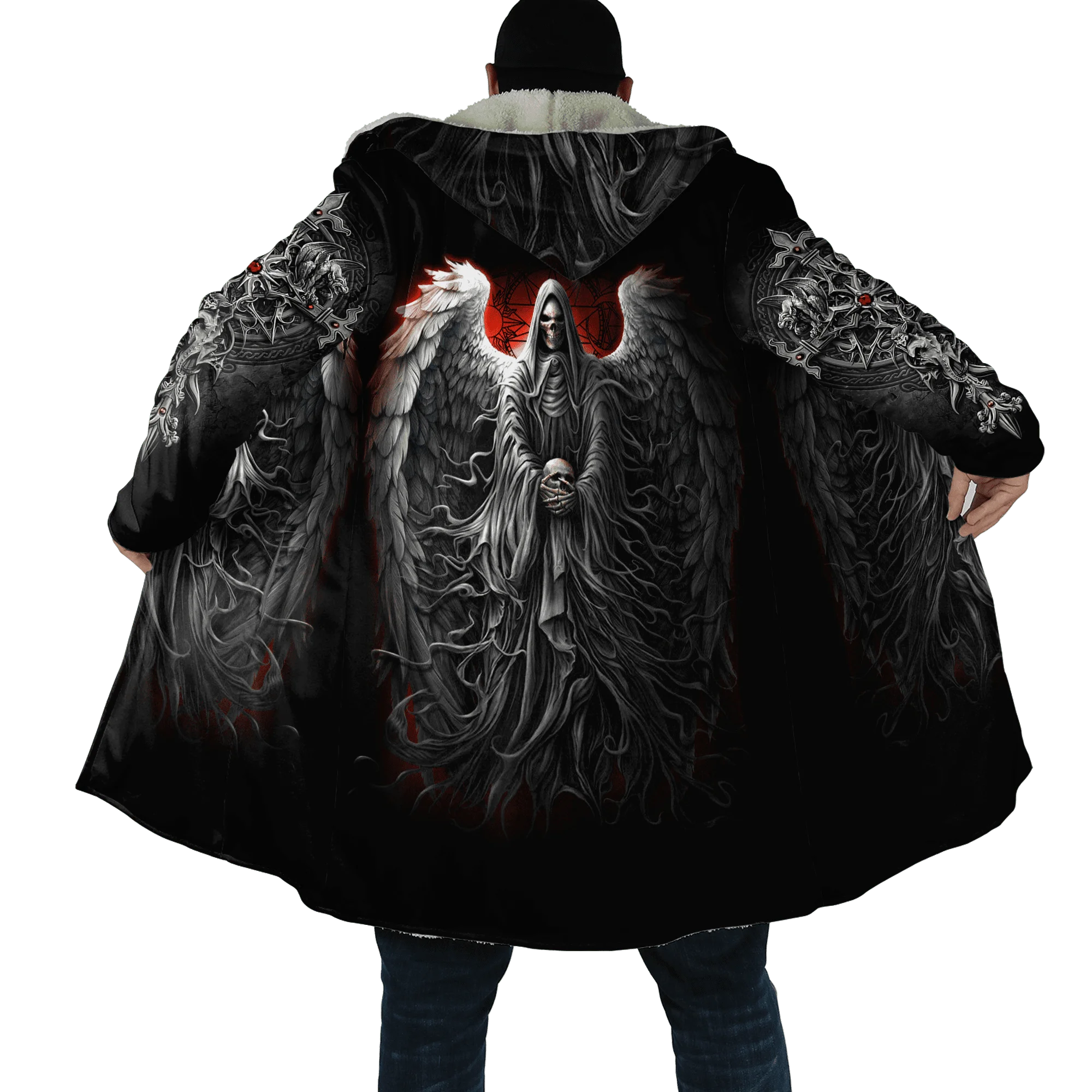 Abrigo de invierno con capa calavera Reaper y capucha 3D - imagen 3