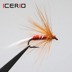 ICERIO 8PCS Señuelos de pesca con mosca de trucha, anzuelo rojo seco y húmedo para atar moscas