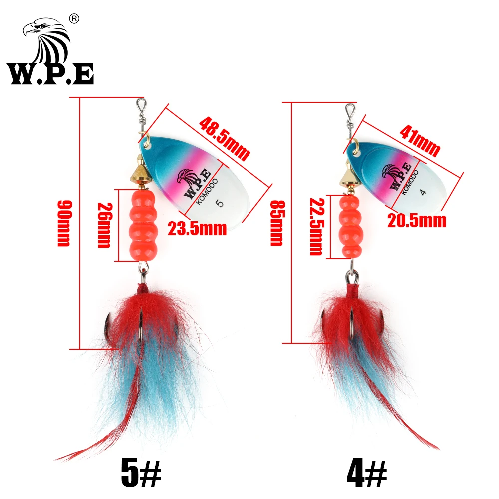 W.P.E KOMODO Spinner señuelo 15g/22g 1 Uds cebo duro cuchara señuelo pluma anzuelo triple señuelo de pesca de Metal Crankbait señuelo de lubina Wobblers - imagen 5