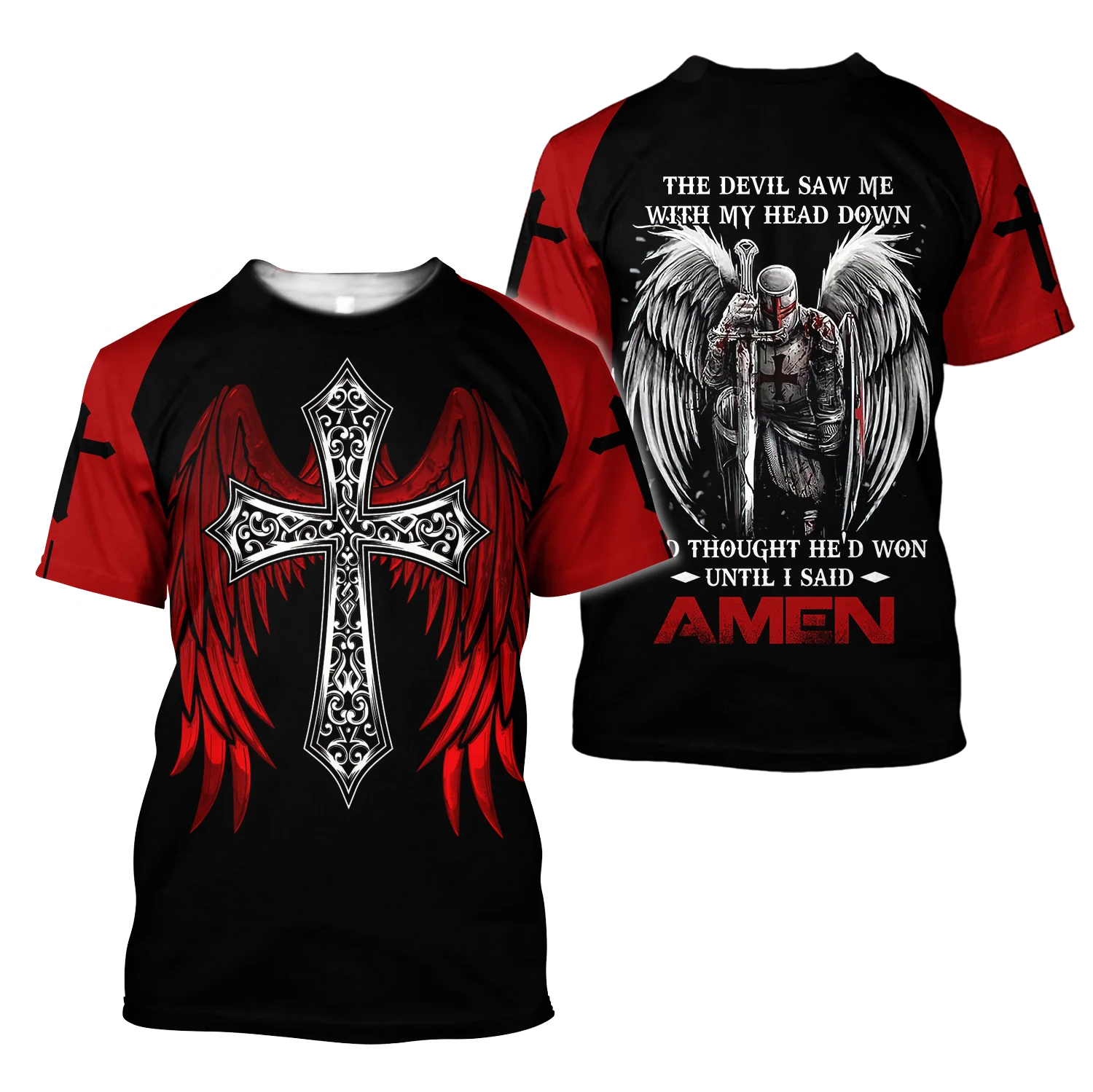 Camiseta Hipster fresca de verano para hombre, camiseta de manga corta con estampado 3D de Caballeros Templarios de Jesús, camisetas informales Unisex TX213 - imagen 4