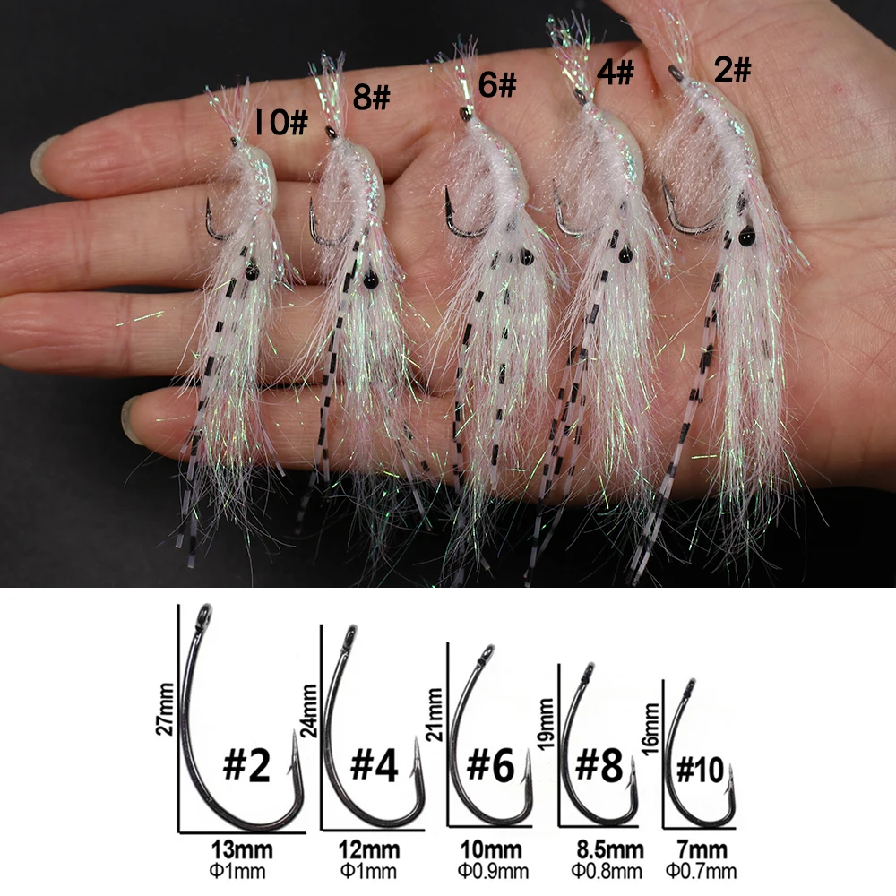 Bimoo 4 Uds salado Krystal Flash camarón mosca parte trasera luminosa alas de hielo piernas lubina trucha salmón señuelo cebo # 2 # 4 # 6 # 8 # 10 - imagen 4