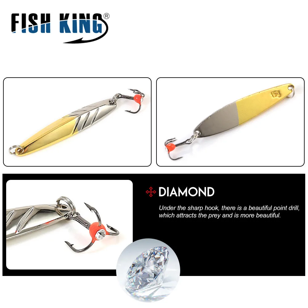 FISH KING-señuelo de pesca Artificial duro, accesorios de pesca en hielo, cuchara de Metal, 5/10/15g, Wobblers