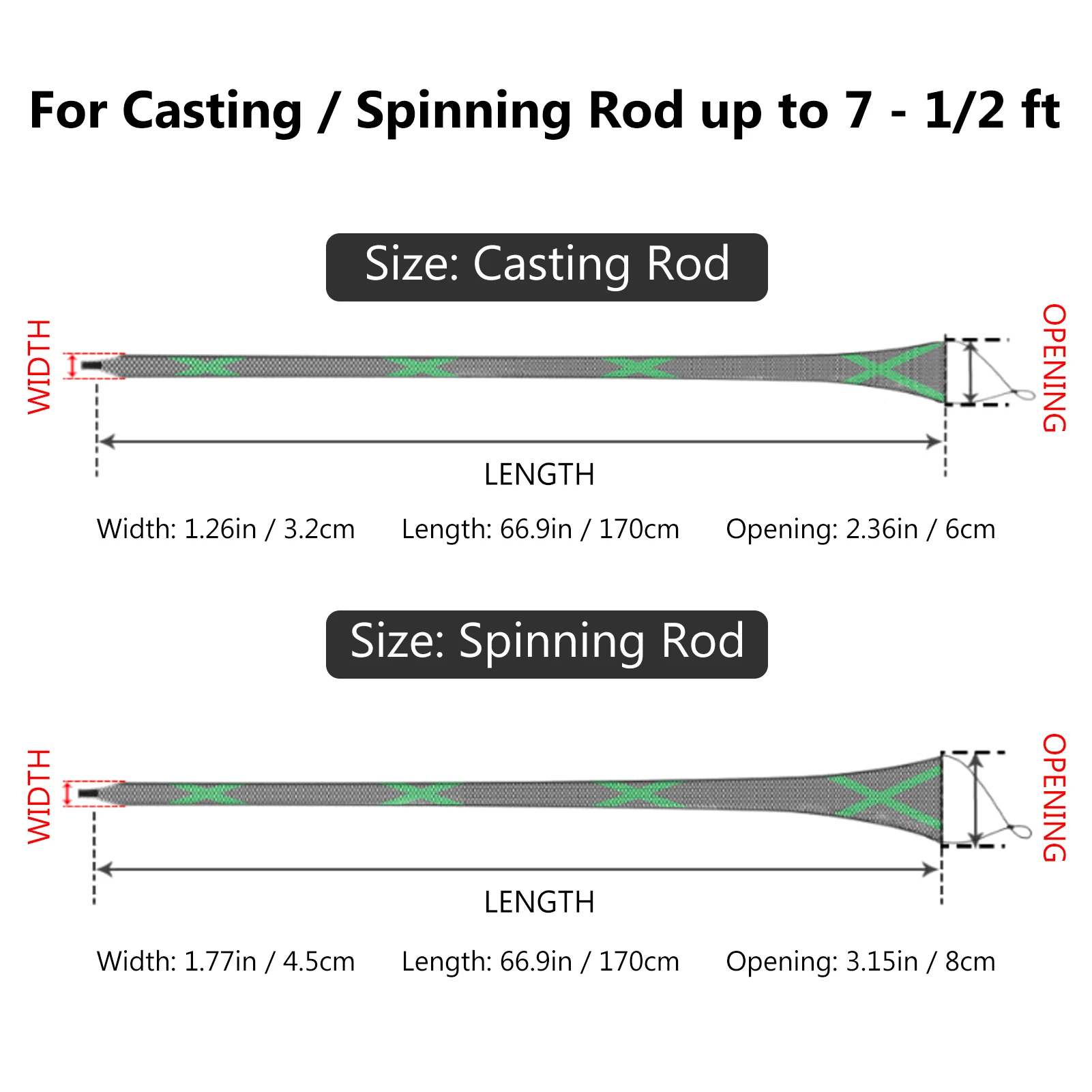 Bassdash Casting Spinning Mangas para caña de pescar Calcetines protectores para cañas de pescar de hasta 7-1/2 pies - imagen 2