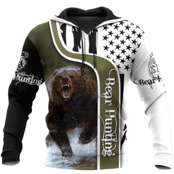 Sudadera con capucha unisex estampado 3D caza de oso otoño informal