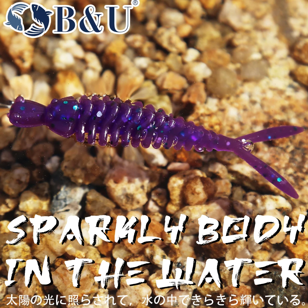 B & U-SEÑUELOS blandos de Larva para pesca, cebo Artificial de 60mm, gusano de pesca de silicona, Lucio, pececillo, Swimbait, Jigging, cebos de plástico - imagen 3