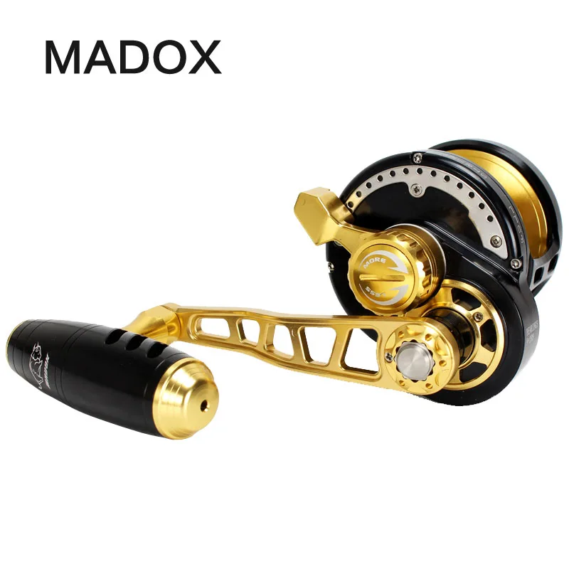 Carrete de Jigging lento Madox, arrastre máximo de Metal, 35kg, 11BB, alarma de carrete de tambor, carrete de aleación de Metal completo, carrete de pesca de aguas profundas