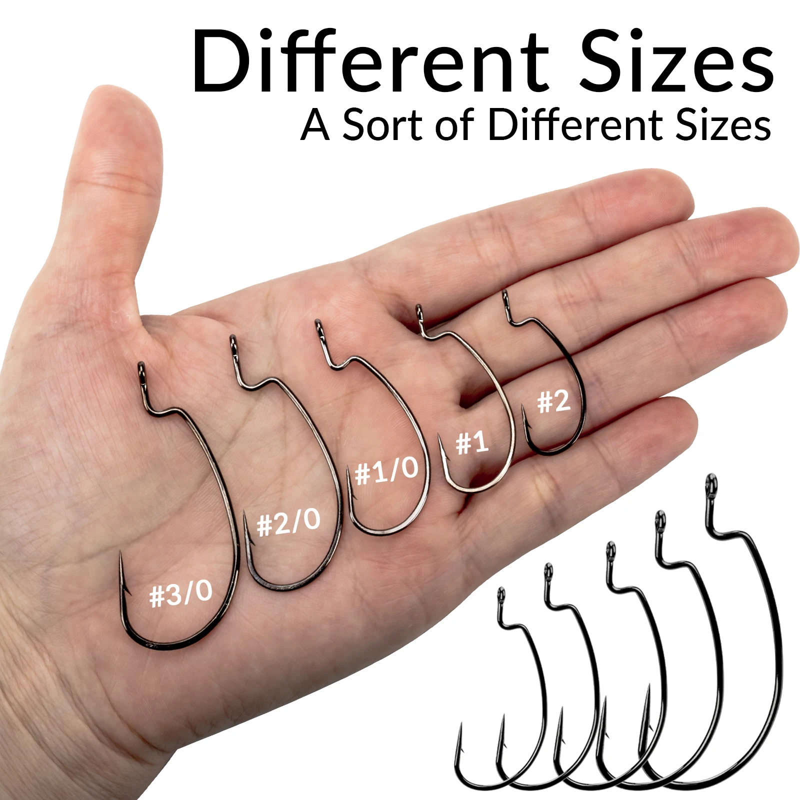 THKFISH 50 Uds ganchos compensados para señuelos blandos Texas Rig Drop Shot ganchos # 2- # Anzuelos de gusano con púas de manivela ancha de níquel negro 3/0 - imagen 4