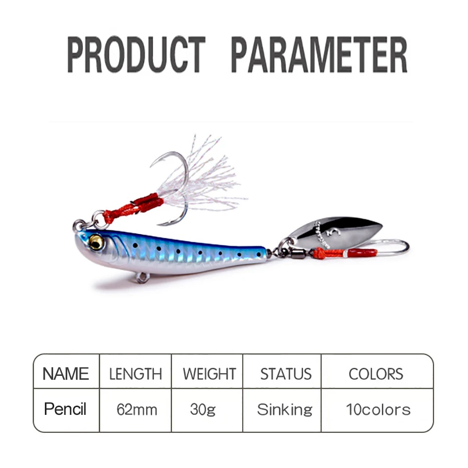 Señuelos de Pesca con vibración VIB, cebo giratorio de Metal, cuchara giratoria, para trucha, aparejos de Pesca de invierno, 62MM, 30G, 1 ud. - imagen 4