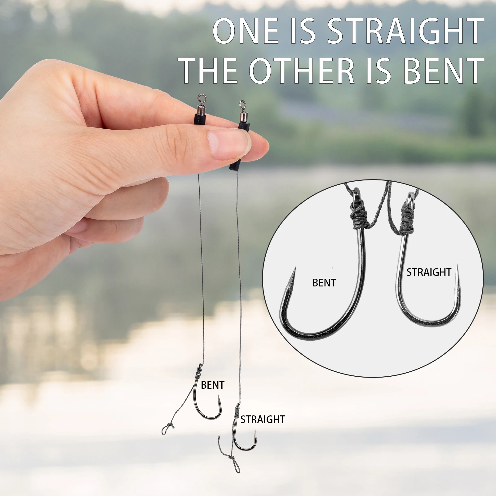 12 Uds. De aparejos alimentadores de método de pesca de carpa # 6 # 8 # 10 ganchos de carpa curvados rectos, línea de hilo trenzado sin ganchos de púas para crucian - imagen 3