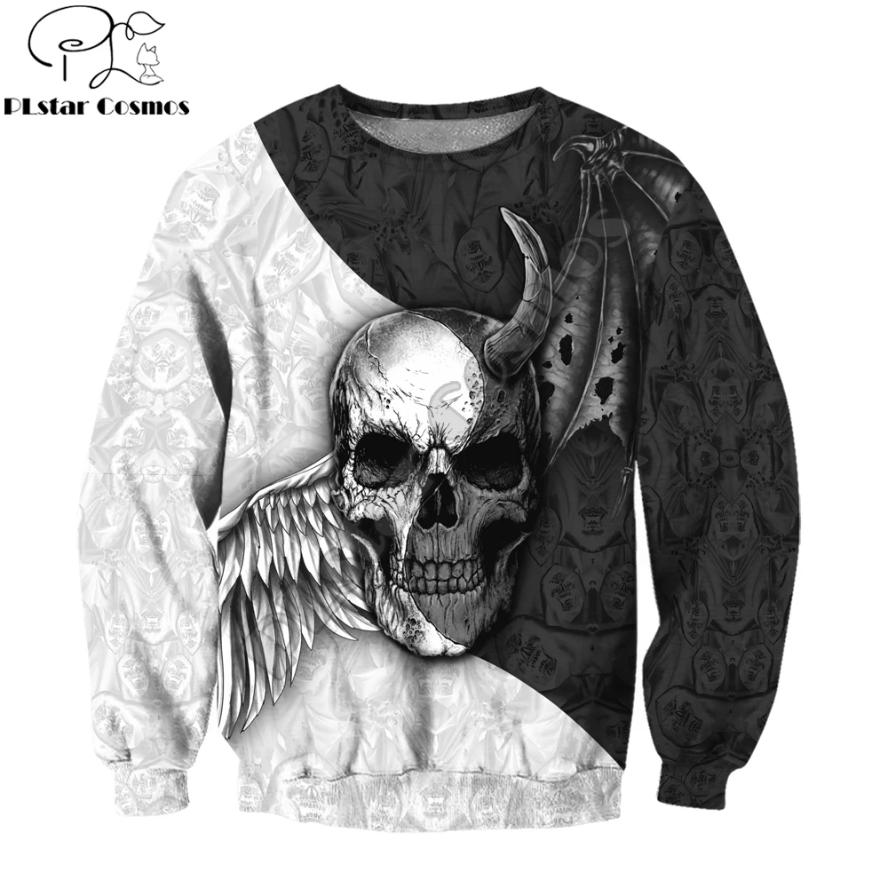 Sudadera con capucha KJ850 – Estampado 3D calavera blanco y negro - imagen 4