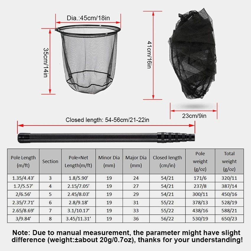 Red de pesca plegable, poste de carbono, ultraligero, retráctil, telescópica, de mano, 1,8-3,45 m - imagen 5