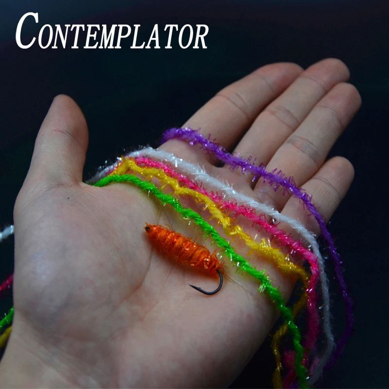 Línea de cristal flash streamer & bonefish fly, hilo de chenilla brillante, gusanos de lana, material de atado de moscas, 10 colores, 12 yardas