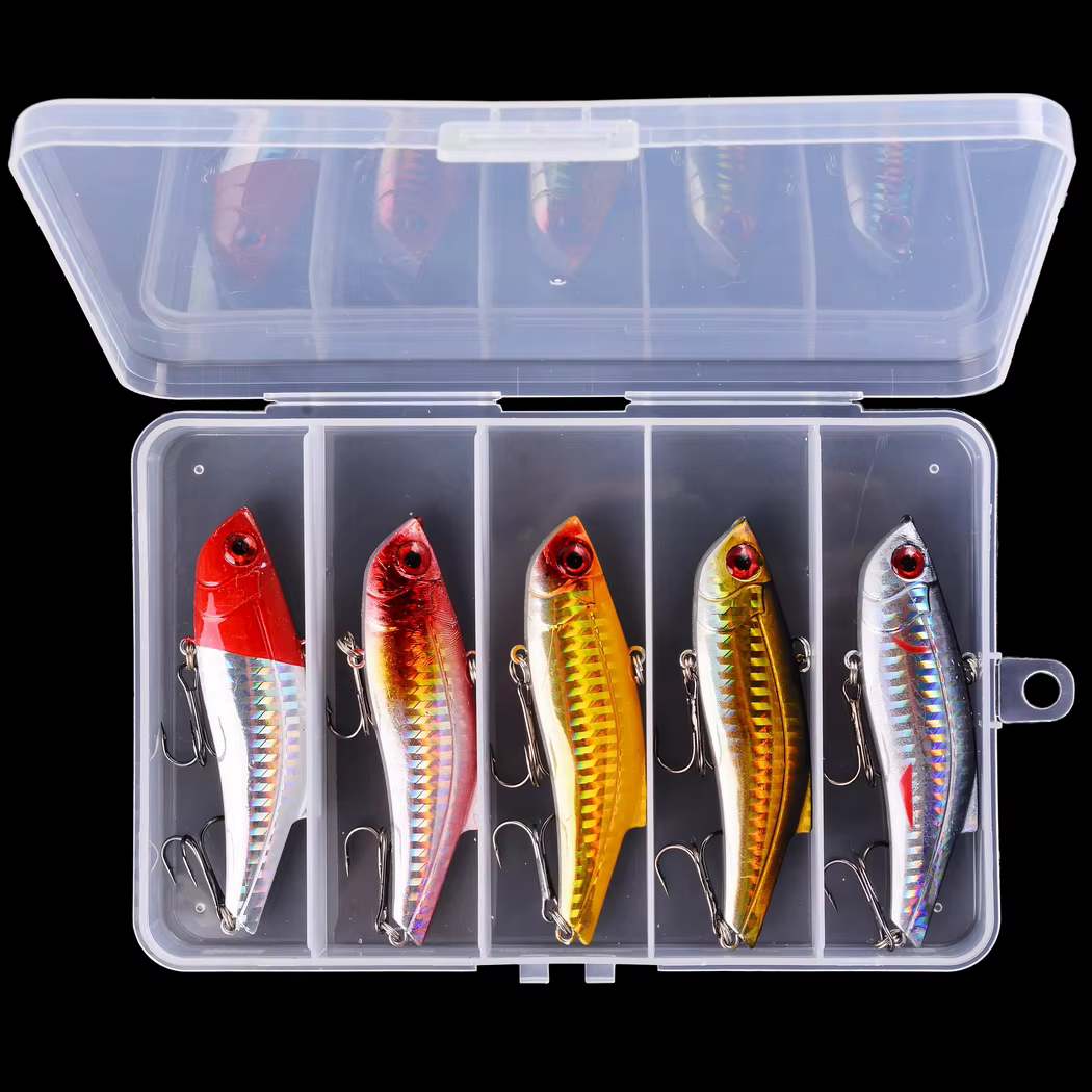 Juego de Señuelos de Pesca de invierno, cebo duro con caja, Crankbait, Pencil Popper, Vib, Swimbait, Minnow, aparejos de pesca, 5 uds. - imagen 3