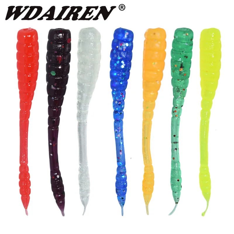 100 unids/lote de Mini cebo rojo suave para pesca, cebo Artificial de silicona con olor a Camarón, Jerkbait Leurre Souple de lubina oceánica, 4,5 unids/lote - imagen 2