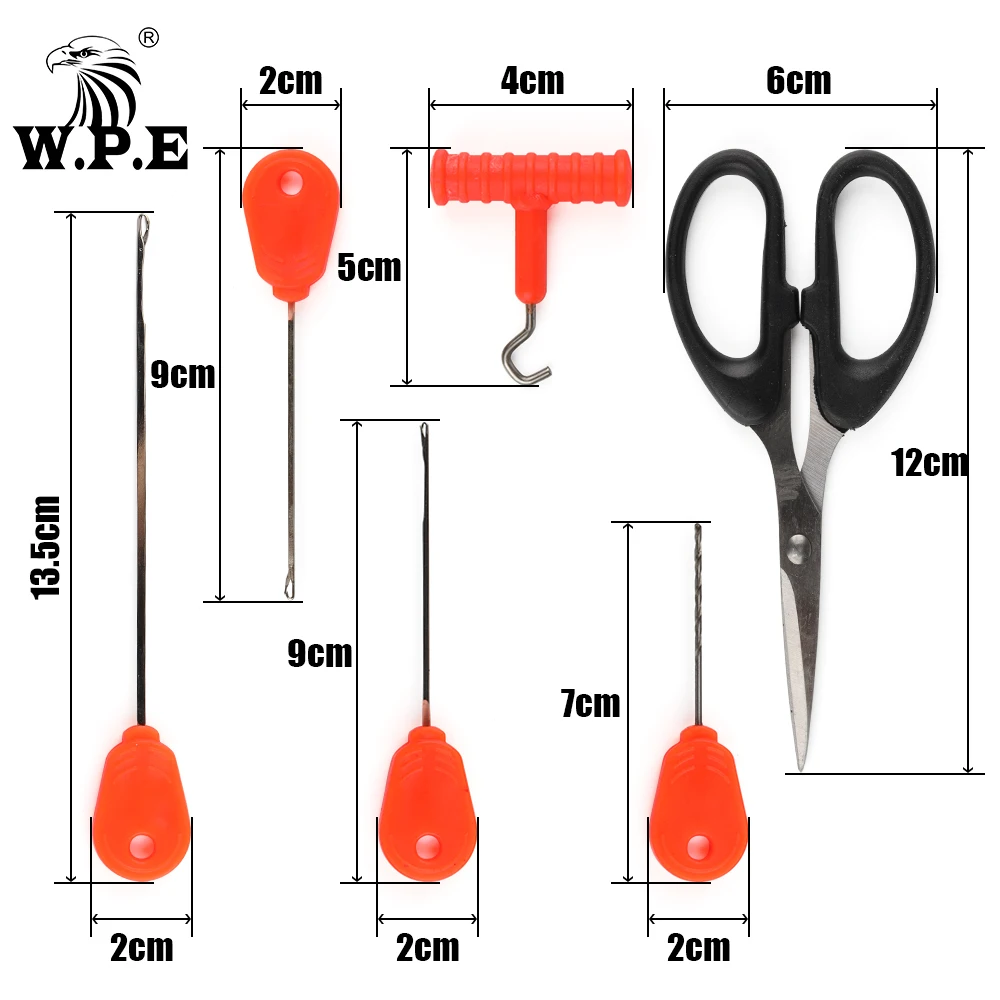 W.P.E pesca de carpa, 1 Juego/6 Uds., juego de tijeras de aguja Boilie de acero inoxidable, taladro de cebo, aguja de hilo, accesorios de herramientas de pesca de carpa - imagen 5