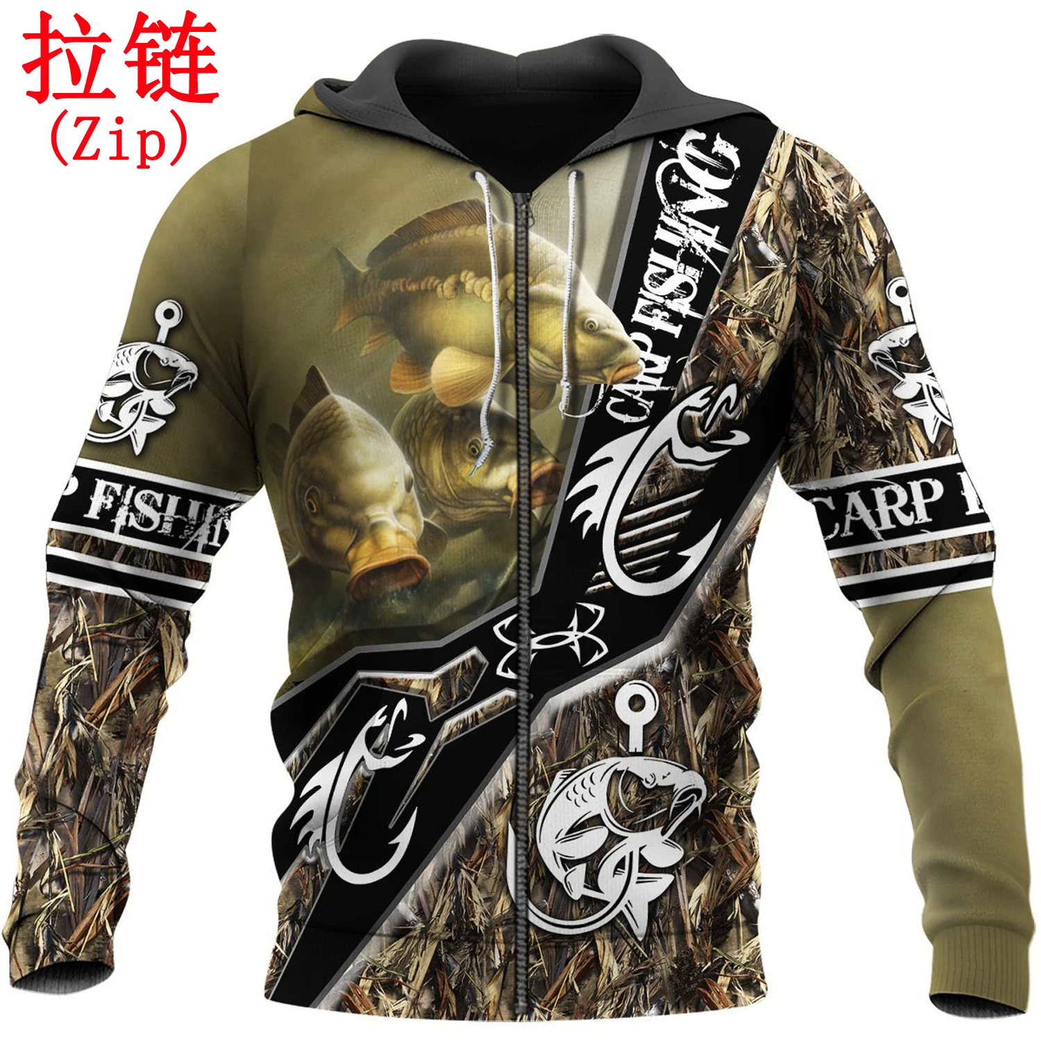 Patrón de pesca de carpa 3D completamente estampado Sudadera con capucha para hombres/mujeres Harajuku moda Animal Sudadera con capucha chaqueta Casual pulóver - imagen 3