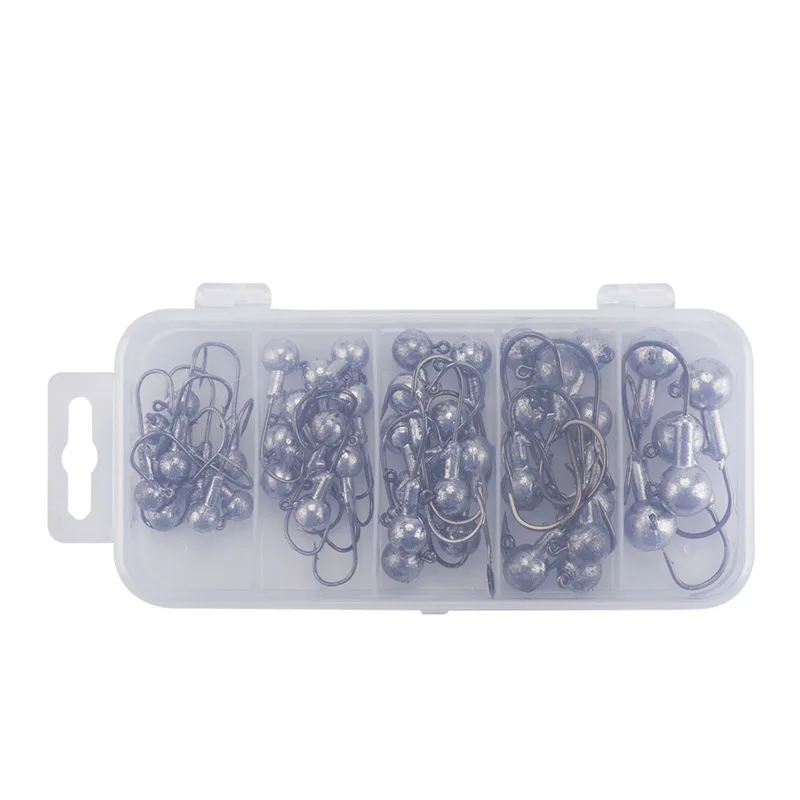Juego de anzuelos de pesca con cabeza de plomo, conjunto de anzuelos de pesca Jigging sin pintar, gusano suave, círculo, 2g, 3,5g, 5g, 7g, 10g, 45 unids/lote por caja - imagen 5