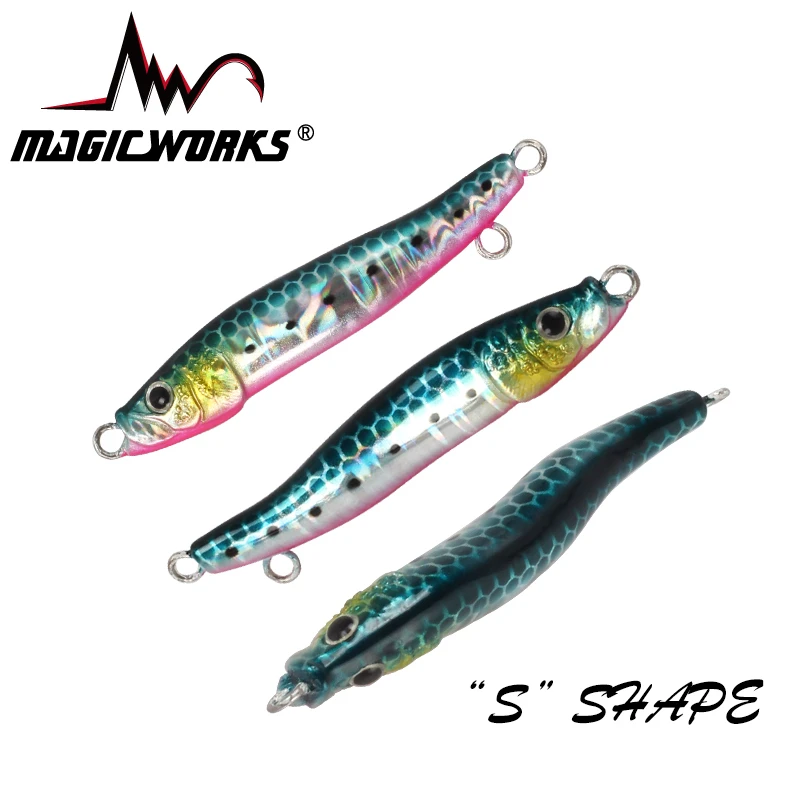 MAGIC WORKS-señuelo de pesca de plantilla de Metal, 7g, 10g, 15g, 20g, 30g, cebos de buena forma en S, aparejos de pesca de mar, plantilla lenta - imagen 4