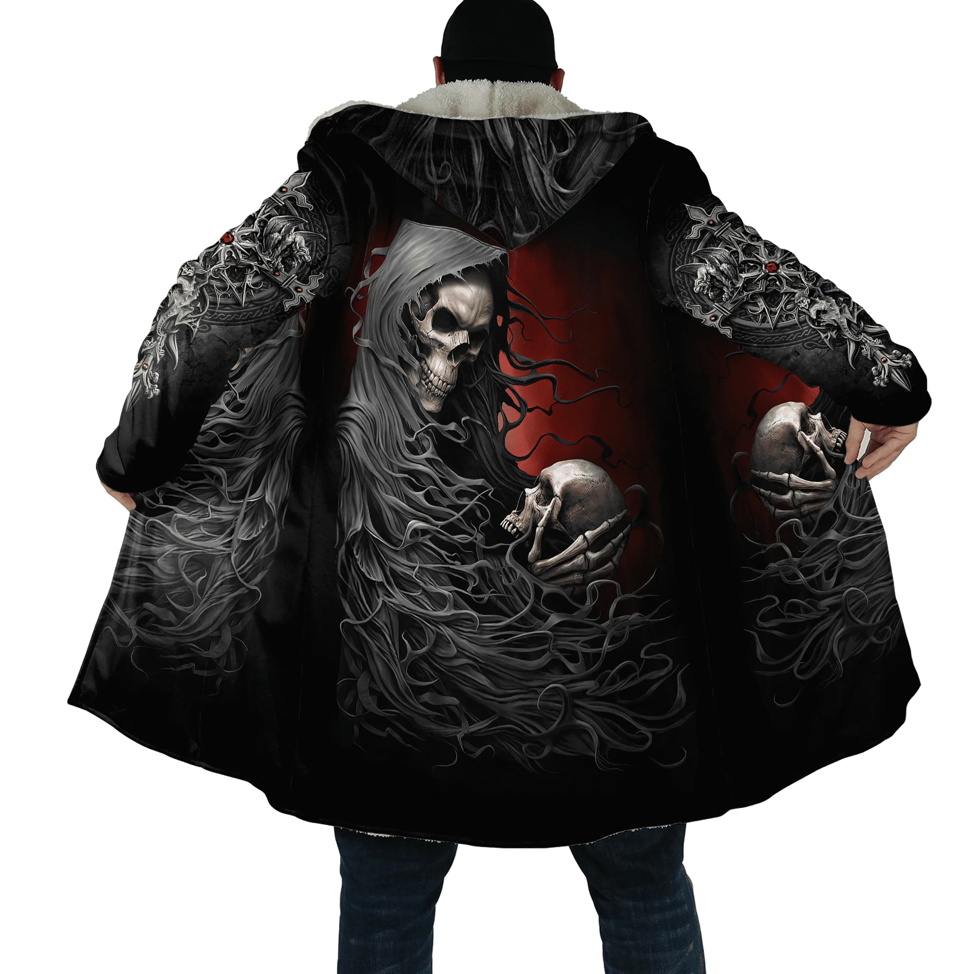 Abrigo de invierno con capa calavera Reaper y capucha 3D - imagen 2