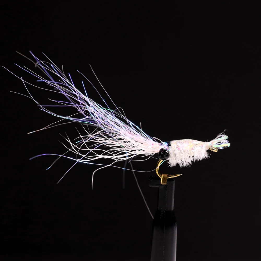 Bimoo 4PCS Blanco # 4~ # 16 Mini camarones sal mosca lubina Steelhead trucha salmón moscas Ninfa mosca para pesca con mosca de agua dulce de agua salada - imagen 4