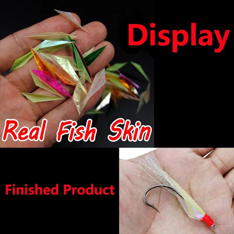 Sabiki-señuelo de pesca precortado, 50 piezas, piel de pescado Real, Flash, alas de plástico, colores mezclados brillantes, Material de fabricación de 6 tamaños - imagen 4
