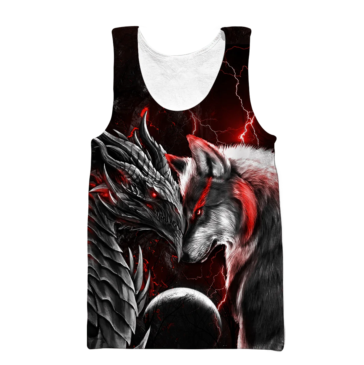 Chaleco con estampado 3D de dragón y lobo rojo/azul para hombre, camiseta sin mangas a la moda Harajuku, ropa de calle de verano, camiseta sin mangas Unisex fresca BX011 - imagen 4