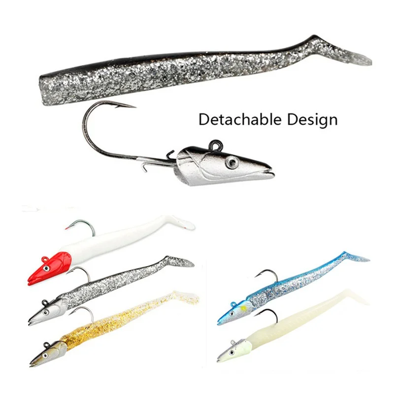 FLYSAND-señuelo suave de silicona, 11cm, 1 9g/16cm, 34g, cabeza de pez, señuelo de pesca que se hunde, agua salada dulce, cuerpo vivo Natural - imagen 5