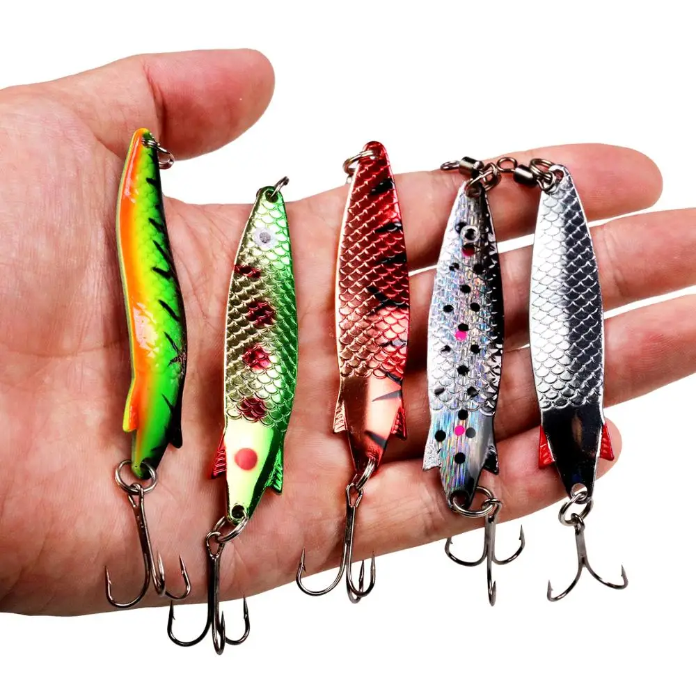 THKFISH-Señuelos de pesca giratorios, 5 uds., para Lucio, trucha, 14g, 20,7g, cebos duros de Metal con anzuelos triples, giratorios, cuchara de pesca - imagen 4