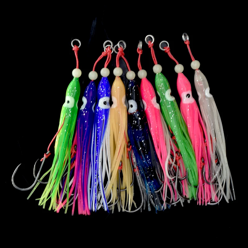 5 unids/pack calamar suave 12cm 5,5g falda de gel de silicona tentáculo 15 # Anzuelo de doble asistencia, aparejo de anzuelo de señuelo, aparejos de pesca, pesca en agua salada - imagen 5